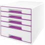 LEITZ Bloc De Classement A4 WOW CUBE, 5 Tiroirs, Blanc Violet