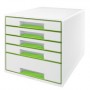 LEITZ Bloc De Classement A4 WOW CUBE, 5 Tiroirs, Blanc Vert